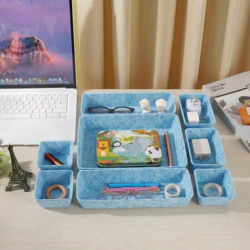 Felt Desk Drawer Organizer, 8pcs Shallow Storage Trays Bins, Office Accessories Box Inserts College Jewelry & Makeup Boxes Containers(Blue) - color: Blue