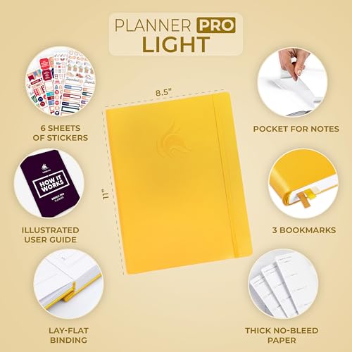 Clever Fox Planner PRO Light, Undated Weekly Planner, 8.5x11, Amber Yellow - color: Amber Yellow, size: A4 (8.5" x 11") Light Version