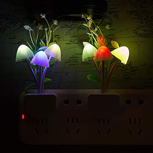 Mudder 4 Pcs Sensor Mushroom Night Lights LED Night Lights 7 Color Changing Plug-in Light Sensor Wall Lamp for Adults Bedroom, Bathroom, Christmas Party Gift(Float Grass Style) - style: Float Grass Style