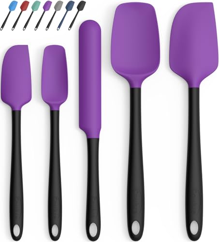 Coukre Silicone Spatula Set of 5,High Temperature Resistant, Food Grade Silicone, Dishwasher Safe, for Baking, Cooking (Purple Black) - color: Purple Black