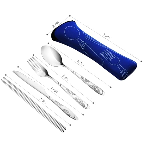 20PCS Portable Travel Utensils Set With Case, Reusable Silverware Set - color: Thin Red blue green black