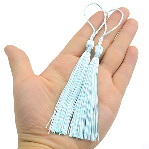 100Pcs 5 Inch Silky Bookmark Tassels for Jewelry, Souvenir(Light Blue) - color: Light Blue