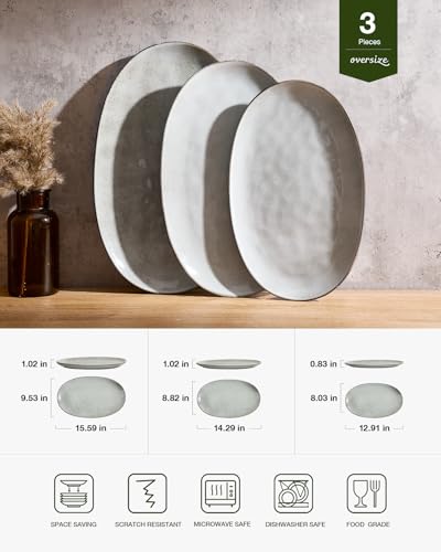 famiware Serving Platters Set of 3 Sizes - Oval, Grey - color: Gray