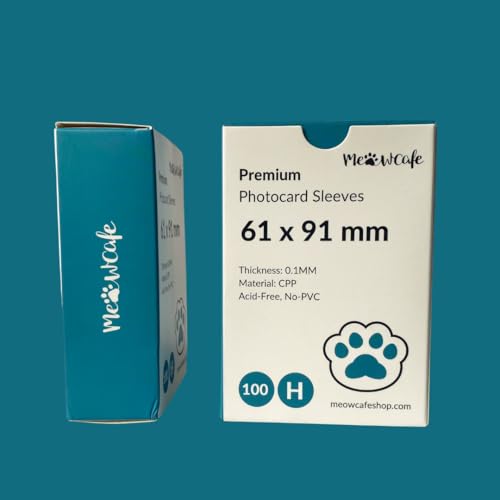 MEOWCAFE Premium CPP Card Sleeves in Box Design, Strong, Thick, High Clarity Kpop Photocard Sleeve, 100 Sleeves (61x91mm (100 Micron)) - size: 61x91mm (100 Micron)