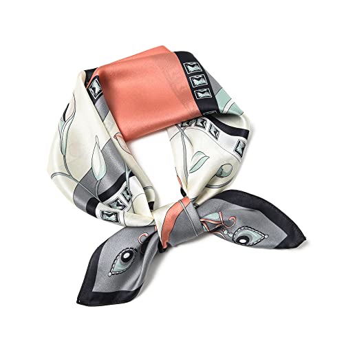 100% Mulberry Silk Scarf - 25.6" Square Neckerchief & Headscarf Gift Packed - color: Black Border