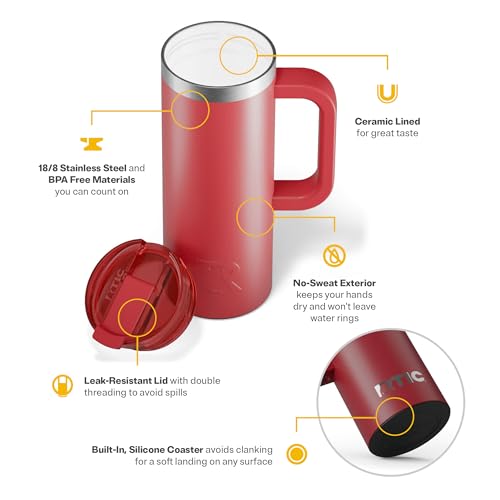 RTIC 20oz Road Trip Travel Mug with Lid and Handle, Ceramic Lined, Flag Red - color: Flag Red, size: 20 Ounces