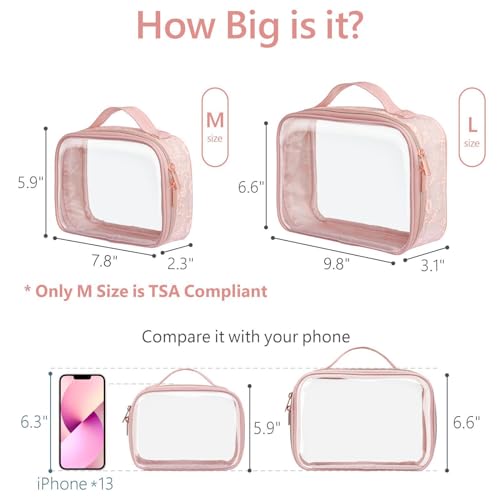 PACKISM Clear Makeup Bag Travel - TSA Approved Toiletry Bag, 2 Pack Pink - color: Beautiful Pink