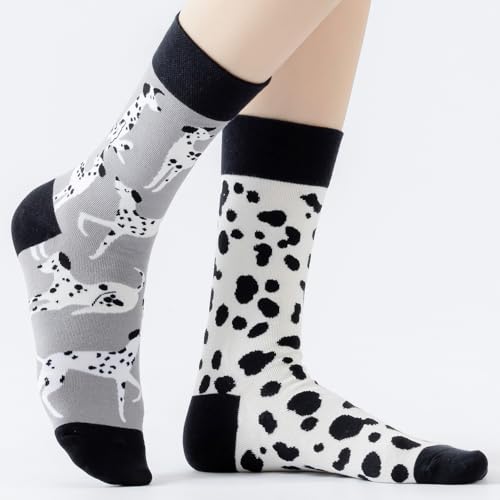 2 Pairs Cartoon Animal Crew Socks Fun Cotton Mid Calf Socks for Women - color: Dalmatian