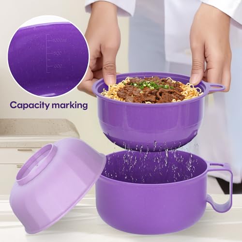 40 oz Ramen Bowl,Unbreakable Portable Ramen Cooker with strainer, Instant Ramen Noodle Bowls College Dorm Room Apartment Essentials,RV Camping Dishes Set BPA Free - color: Purple