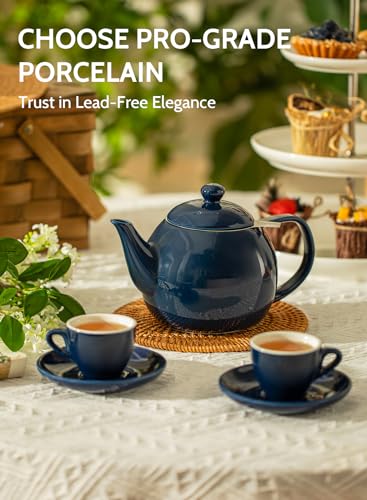 Sweese Teapot, Porcelain Tea Pot with Stainless Steel Infuser, Blooming & Loose Leaf Teapot - 27ounce, Navy - color: Navy, size: 27oz (with infuser)