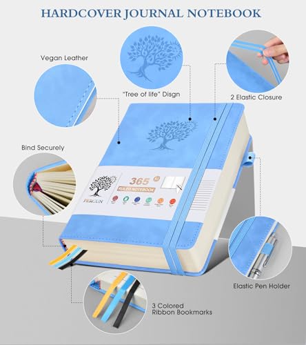 A5 Lined Journal Notebook - 365 Page Leather Journals for Writing Women & Men，Hardcover Notebook with 100Gsm Thick Pages，Daily Diary for Travel, Work，School，Note Taking，College Ruled (5.9" x 8.5") - color: Blue, size: A5
