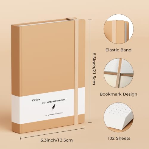 A5 Dot Grid Kraft Notebook Journals, Hardcover Subject Sketchbook Composition Notebooks with Dotted Grid Paper, 2 Pack, 120GSM, 102 Sheets, 5.5x8.3 inch, Travel Journal Set - style: DotGrid