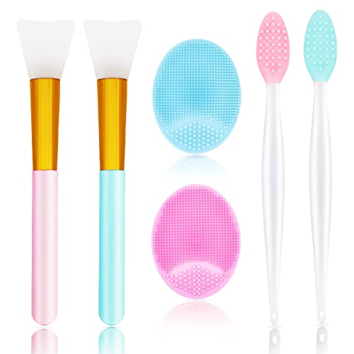 6 PCS Silicone Face Scrubber Brush Set, 2pcs Lip Scrub Brushes and Face Cleansing Brush Silicone Exfoliator Tool and Facial Applicator for Women Men - style: style 2