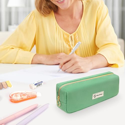 FINPAC Pencil Case, Corduroy Aesthetic Makeup Bag - color: Grass Green