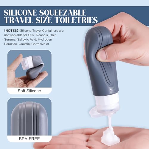 Travel Bottles for Toiletries, 3oz TSA Approved Travel Size Toiletries, Silicone Leak-Proof Refillable Containers, Squeezable Liquid Essentials Bottles W/Clear Bag (GRAY) - color: GRAY