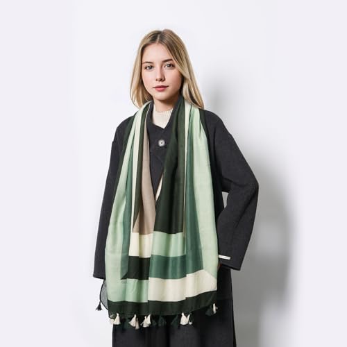 QIUTIMIY Scarf for Women Lightweight Soft Floral Leopard Printed Scarves Fall Winter Fashion Shawl Wrap with Fringe - color: Flower-pink Green
