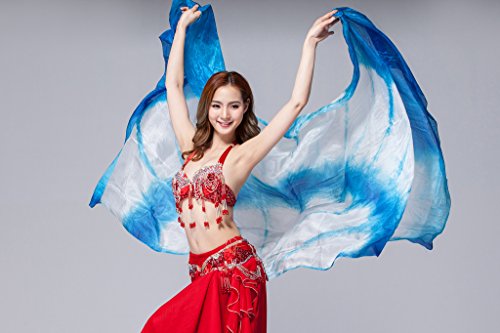 Women's 100% Silk Belly Dance Veils and Scarf Colors 98.4*43.3inch - color: Light Blue-white