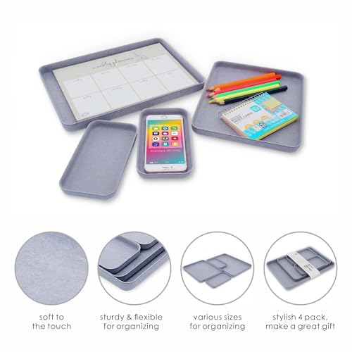 Welaxy EDC Catchall Desk Organizer 4-Piece Felt Tray Nightstand Caddy - color: Glacier gray