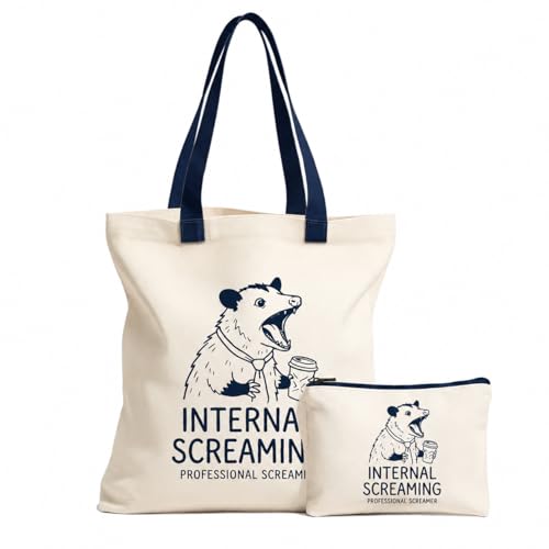 Aesthetic Canvas Tote Bag for Women – Minimalist Open-Top Design, Perfect for Books, Daily Errands and Gifting. - color: Internal Screaming Opossum