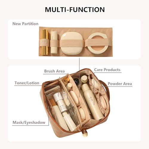 Omeily Travel Makeup & Toiletry Bag for Women Cosmetic Bag Makeup Organizer - color: C-Brown