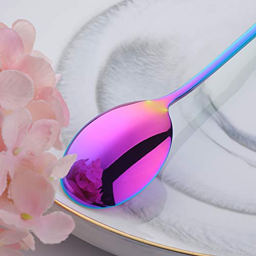 Buyer Star 5-pieces Rainbow Dinner Table Spoons 8-Inch Stainless Steel Metal Korean Soup Spoons - color: Rainbow
