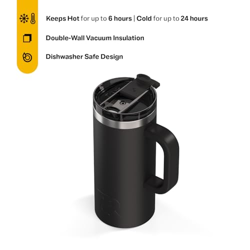 RTIC 16oz Road Trip Travel Mug with Lid and Handle, Ceramic Lined, Black - color: Black, size: 16 Ounces