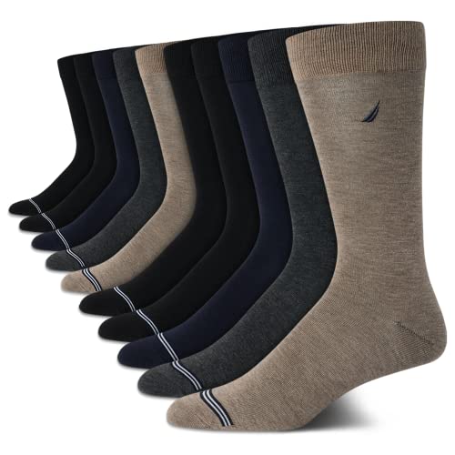 Nautica Mens Dress Socks Comfort Stretch Business Formal Crew Socks 10 Pack - color: Heather Assorted