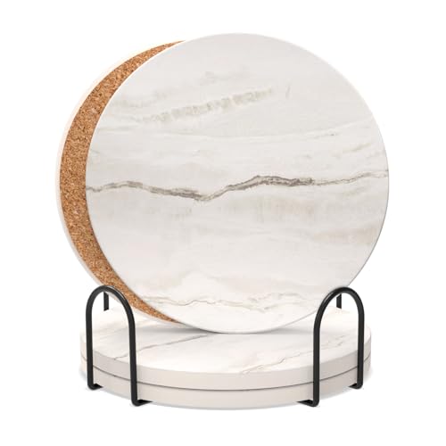 Coaster Set of 4, Ceramic Drink Coasters with Holder, 4 Inch Round (R&F) - style: 4 coasters Style F