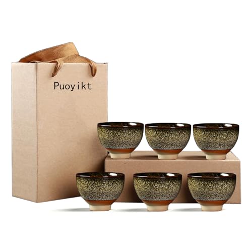 Chinese Ceramic Kung Fu Tea Set of 6, Japanese Tea Cup, Sake Cup, Ceramic Tea Set (Dark Yellow) - color: Dark Yellow