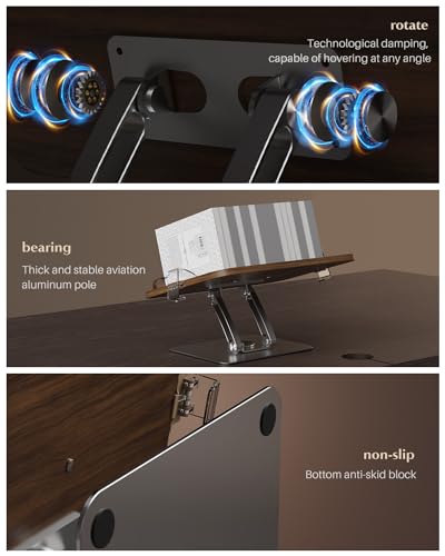 Book Stands for Reading,Adjustable Book Holder with 360° Rotating Metal Base,Foldable Cookbook Stand, Reading Hands Free with ABS Expandable Page Clips for Recipe,Textbook,Laptop - color: Gunmetal