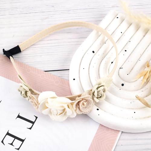 Tmtains Flower Headbands for Girls Kids, Toddlers Rose Floral Headpiece - color: Beige