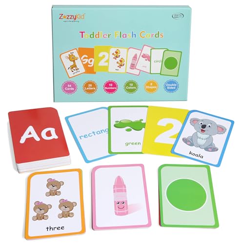 ZazzyKid Flash Cards for Toddlers-Learn Alphabets, Numbers, Colors & Shapes - size: 3.5x5"
