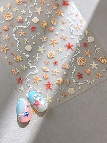 5D Embossed Under The Sea Stickers for Nail Art Jelly Fish Self-Adhesive Nail Art Decals for Women Nail Supplies Art Design Stickers (YT5943Te) - style: YT5943Te