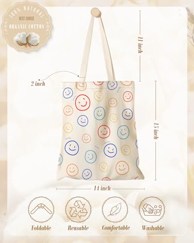Miss Adola Cute Aesthetic Canvas Tote Bag for Women - color: Smiling Face
