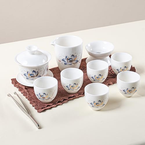 KEYDUACU Gaiwan Tea Set,Chinese Gongfu Tea Set,Portable for Adults,Home - style: Home-Lotus Flower