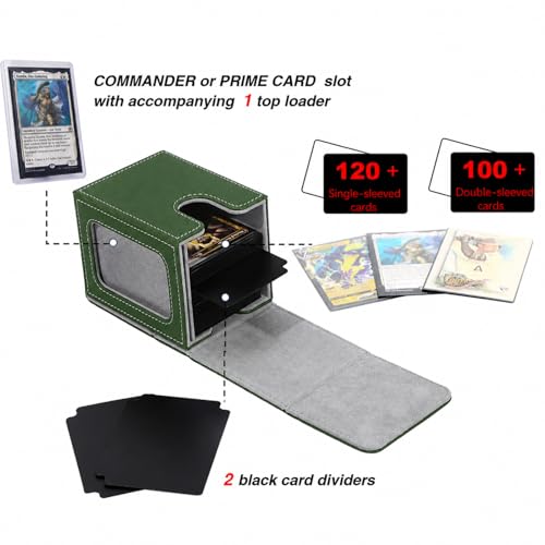Venssu MTG Deck Box with Commander Display Window (Green&Grey, 1 window) - color: Green and Grey