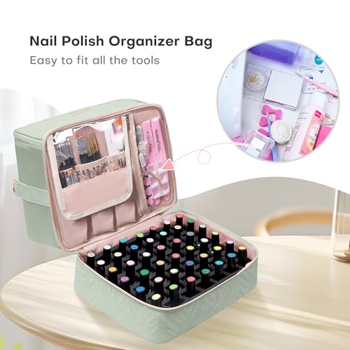 Leudes Nail Bag Polish Organizer Case Holds 42 Bottles & Gel Lamp - color: Sage Green