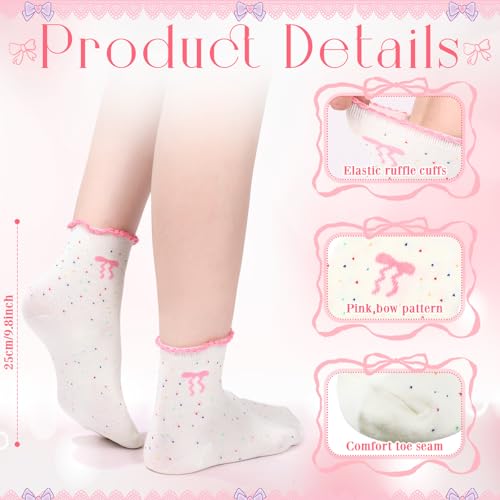 Chicingyou 10 Pairs Women Ruffle Socks Coquette Girly Frilly Cotton Crew Sock Bow Animal Heart Breathable Ankle Socks - color: Pink, style: Coquette Bow