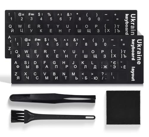 2PCS Ukrainian Keyboard Stickers with Tweezer, Replacement Ukraine Keyboard Letters Black Background with White Lettering for Laptop Notebook PC Computer, Russian Belarus Keyboard Alphabet Sticker - color: Ukrainian White Letters