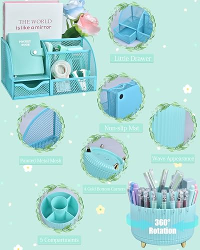 LXEVIHK Green and Blue Desk Accessories 21-Piece Office Supplies Gift Set - color: green+blue
