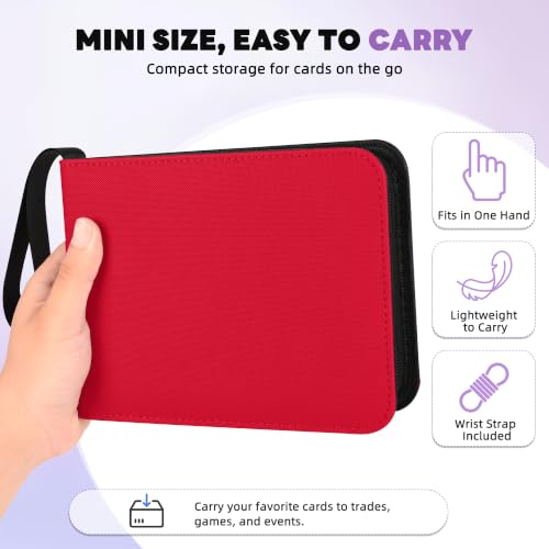 2 Pocket Mini Card Binder - Small Trading Card Album with Zipper,80 Pockets PU Leather Holder, Side-Loading Small TCG Binder for Standard Anime & Sports Cards - color: Red, size: 2-Pocket