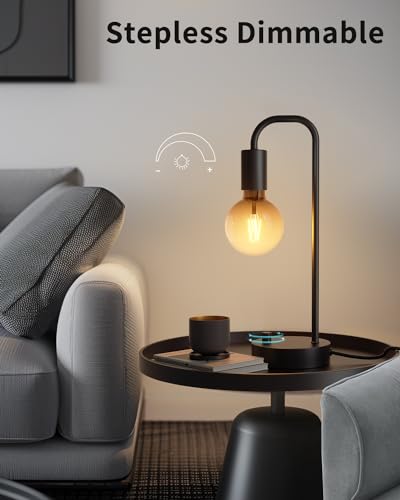 ONEWISH Industrial Table Lamp for Bedroom, Fully Dimmable Modern Bedside Lamps with 2700K Warm Light Bulb for Kids Reading, Minimalist Nightstand Lamps for Living Room, Office (Bulb Included) - color: Black 1 pack, size: Non-USB