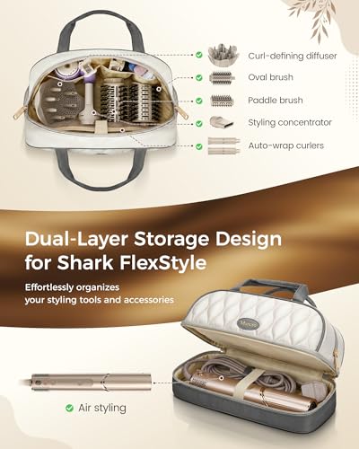 Mancro Carrying Case for Shark FlexStyle, Quilted Hair Tools Travel Bag | with Heat-Resistant Mat, Travel Case for Dyson Airwrap & Shark FlexFusion, Hair Dryer Organizer for Women, Ivory Gray - color: Ivory Gray, size: Standard
