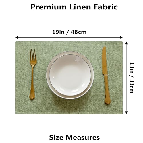 Demetex Cloth Green Placemats Set of 8 Heat Resistant Table Plate Mat Washable Linen Placemat for Kitchen Dining Tables, 13x19 inch, Grass Green - color: Grass Green, size: Placemats set of 8