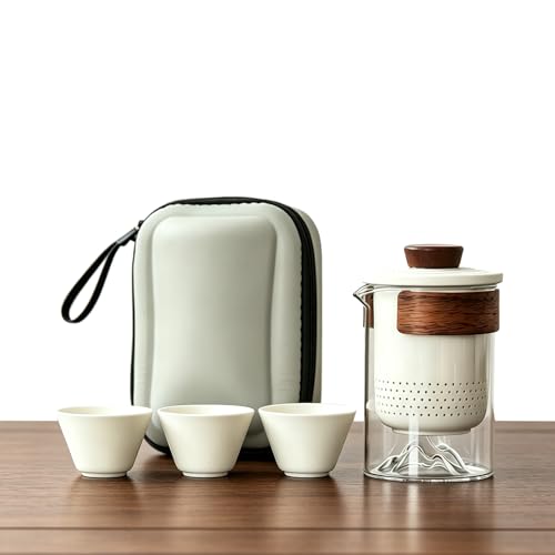 Portable Chinese Gongfu Tea Set,Travel Glass Teapot with Ceramic Filter&Bag - color: Transparency