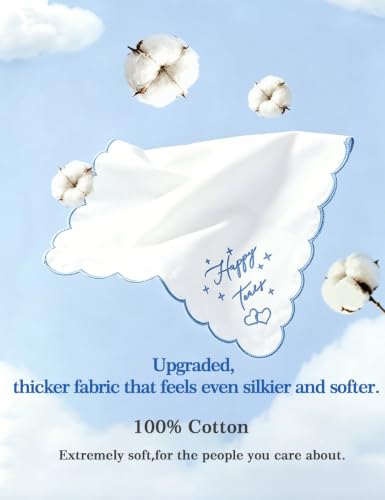 Wedding Handkerchief - Something Blue for Bride on Wedding Day, Bride Gift for Wedding Essentials, Embroidered Handkies Gift - color: Happy Tears