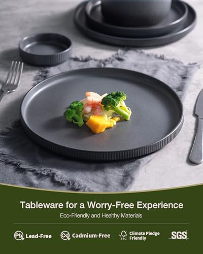 Famiware Star Stoneware Dinnerware Sets for 8, Reactive Glaze Plates, Bowls - color: Matte Dark Charcoal