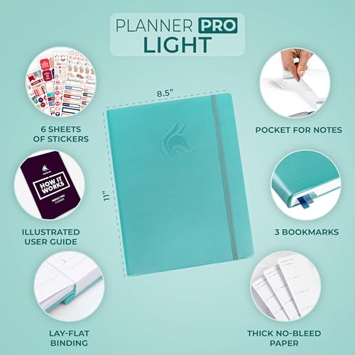 Clever Fox Planner PRO Light, Undated Weekly Planner, 8.5x11, Aquamarine - color: Aquamarine (Undated), size: A4 (8.5" x 11") Light Version