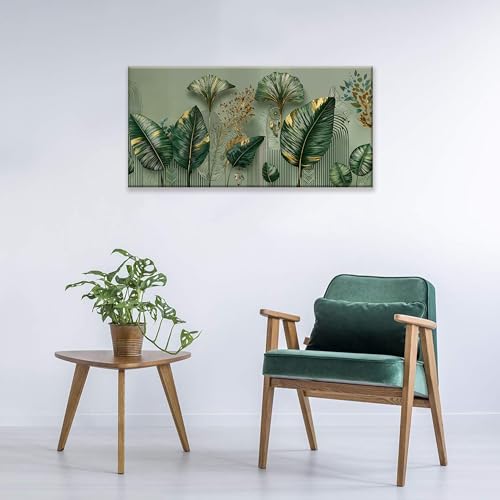Tropical Green Leaf Accent Canvas Wall Art Decor For Living Room 20" X 40" - color: LAI-13D, size: 40"L x 20"W