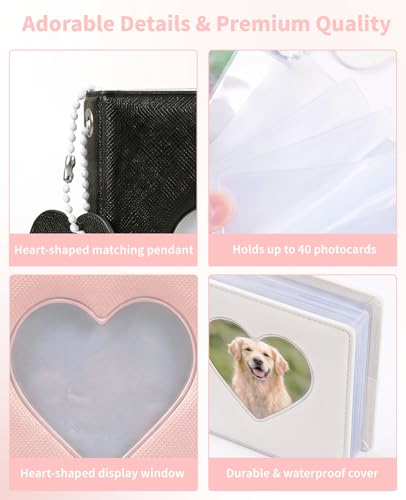 3 Pcs Mini Photocard Binder, 3 Inch Mini Photo Album Holder Book, 3 Colors Heart Hollow Card Collection Binder with 40 Pockets